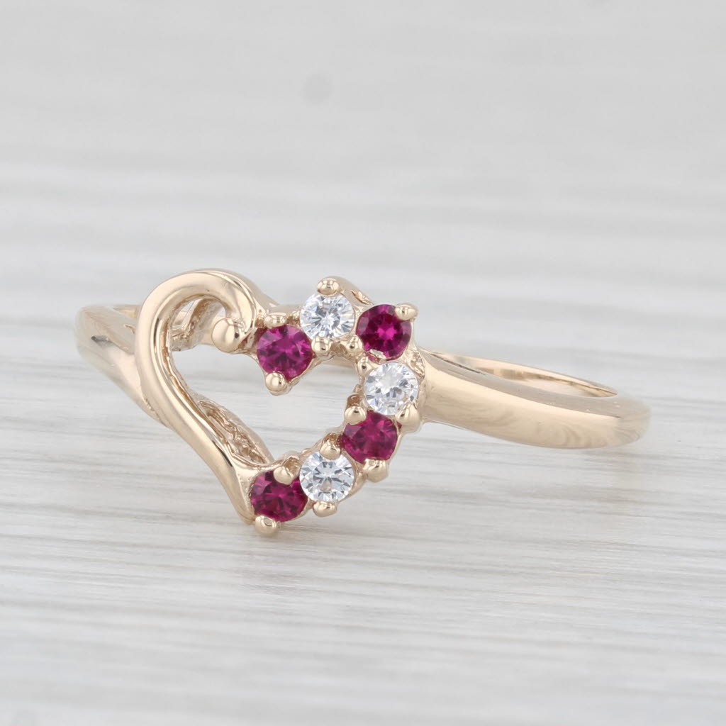 Light Gray Lab Created Ruby Cubic Zirconia Heart Ring 10k Yellow Gold Size 7