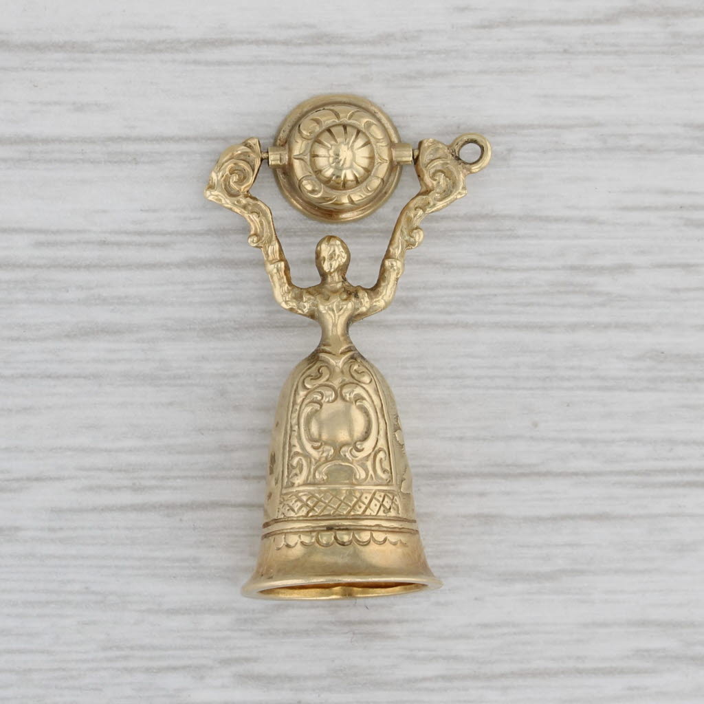 Gray German Wedding Cup Charm 15k Yellow Gold Ornate Figural Vintage Pendant Moves