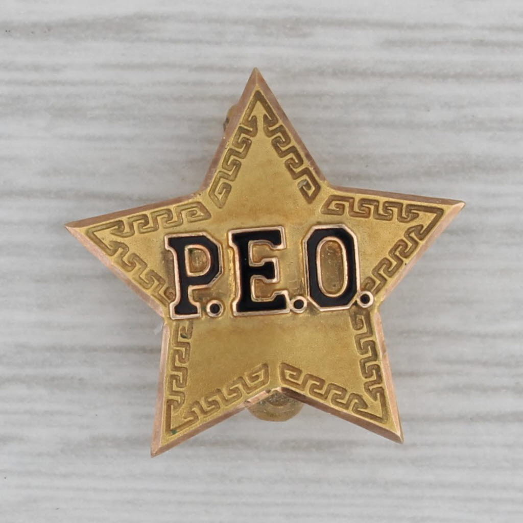 Peo Monogram PEO Sorority Star Badge 10k Gold Vintage Nonprofit Society Pin ...