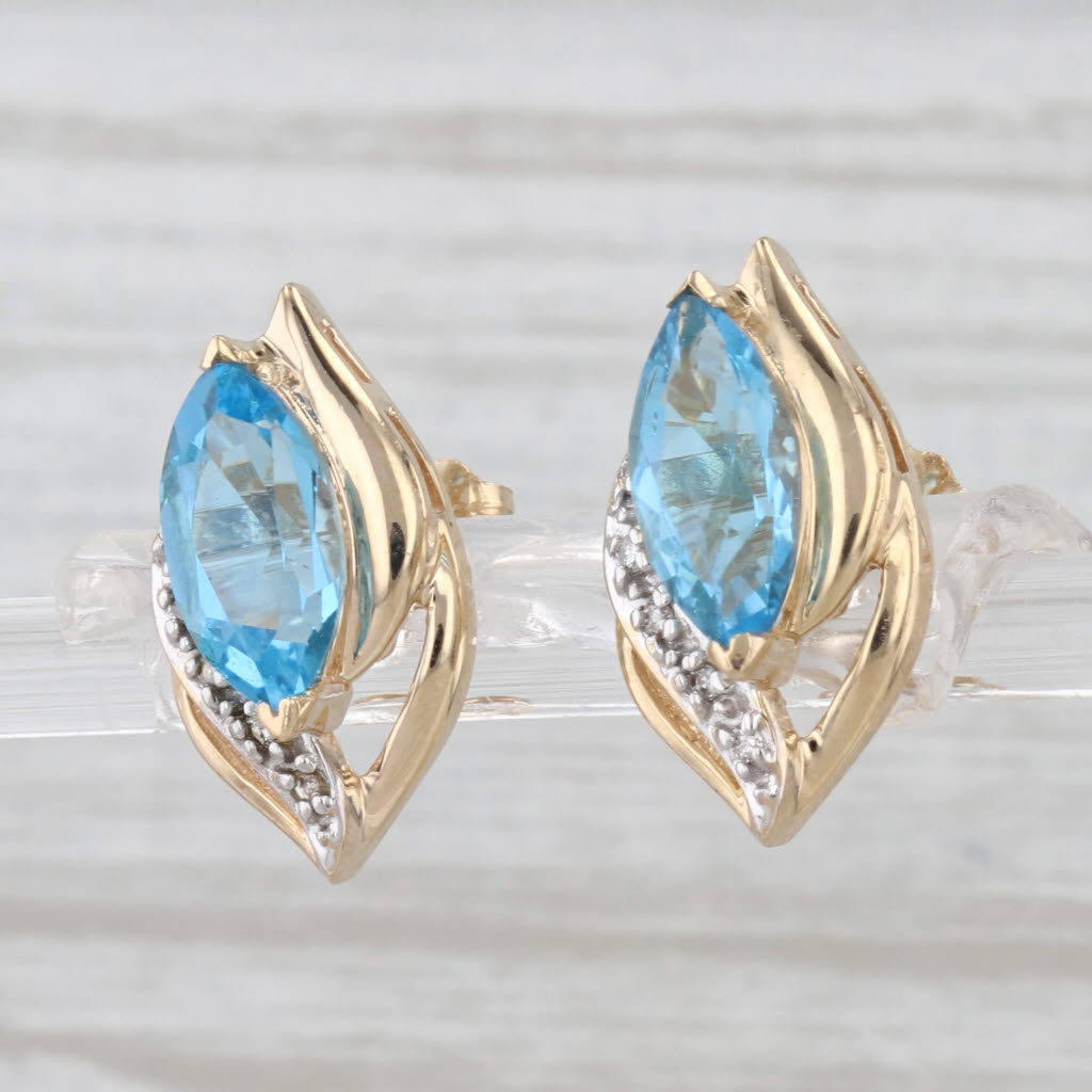 2.54ctw Marquise Blue Topaz Diamond Stud Earrings 14k Yellow Gold Studs