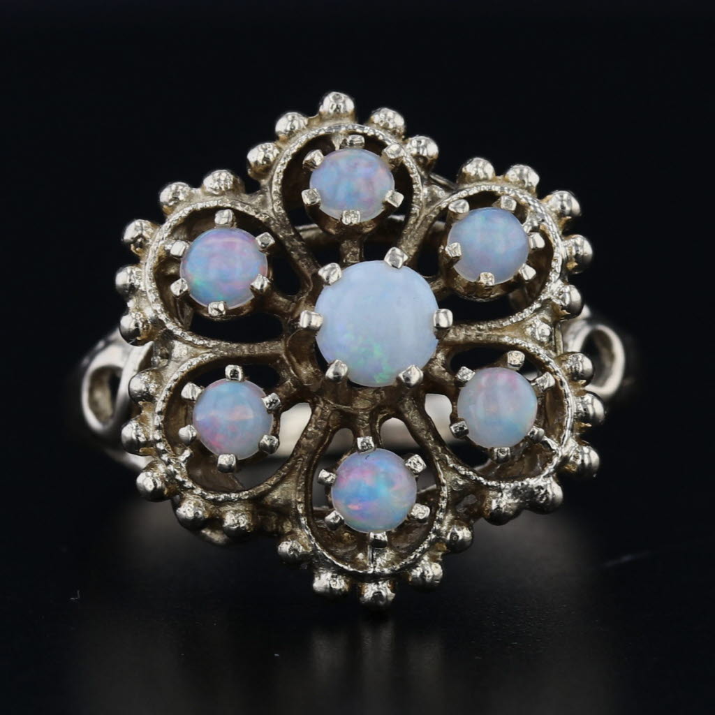Opal Flower Cluster Ring 14k Yellow Gold Size 7.5 Cocktail
