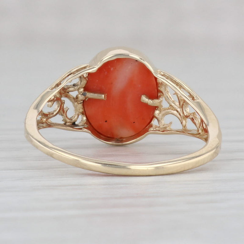 Gray Oval Coral Cabochon Solitaire Ring 10k Yellow Gold Size 8.5