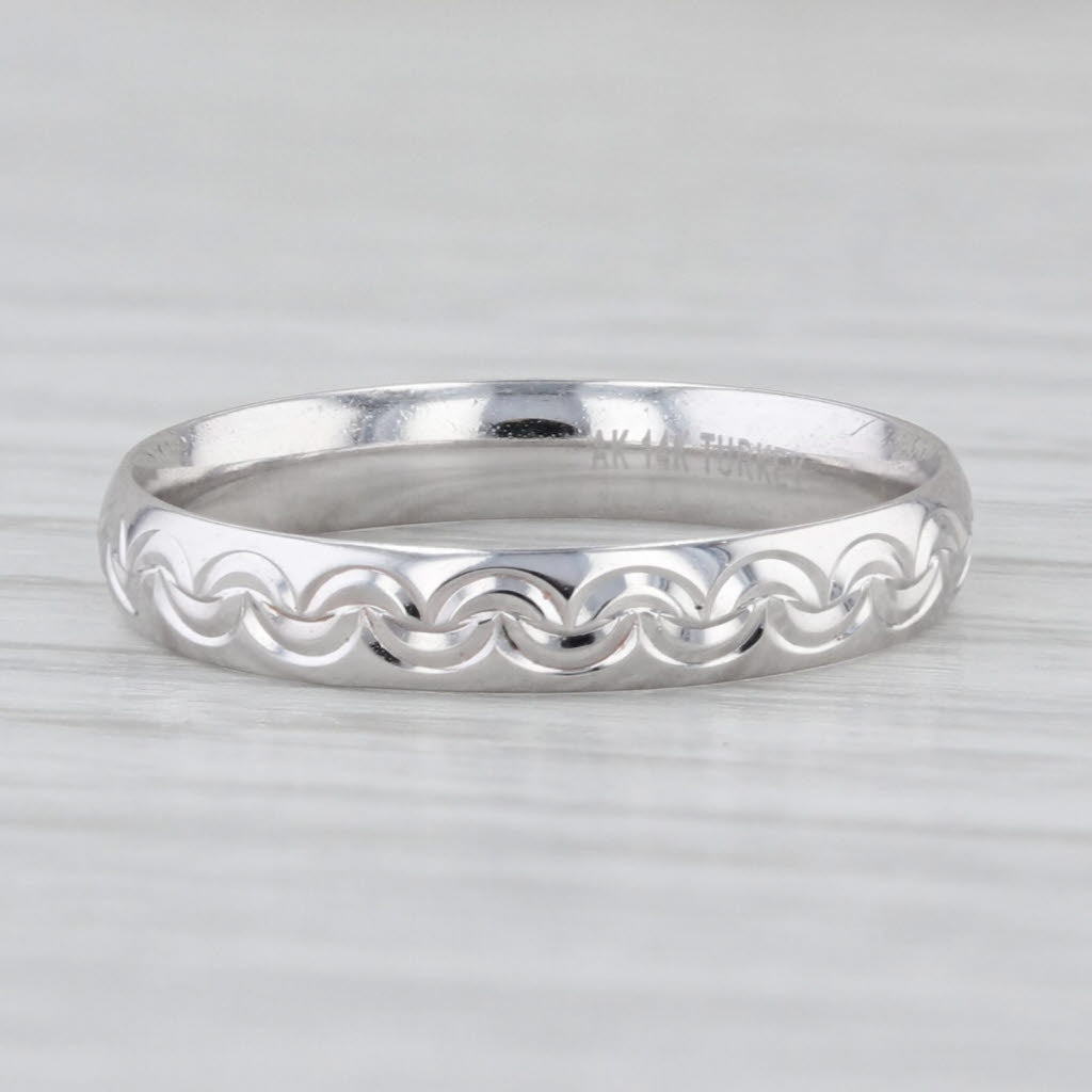 Woven Pattern Band Ring 14k White Gold Size 5 Stackable Wedding