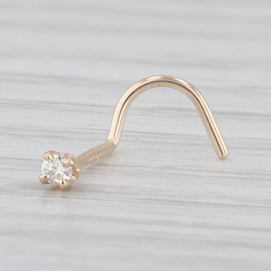 New Diamond Nose Stud Piercing 14k Yellow Gold Round Solitaire Curved Post