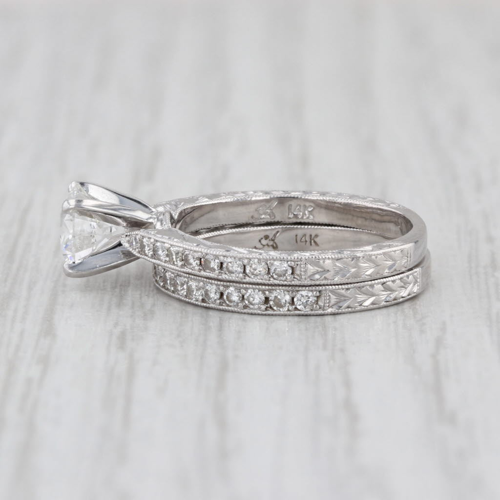 GIA 1.42ctw Diamond Engagement Ring Wedding Band Bridal Set 14k White Gold