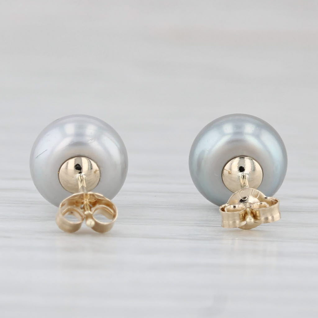 Light Gray Cultured Freshwater Gray Button Pearl Stud Earrings 14k Yellow Gold 7.4mm