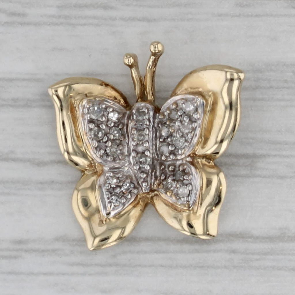 Gray 0.10ctw Diamond Butterfly Pendant 10k Yellow Gold