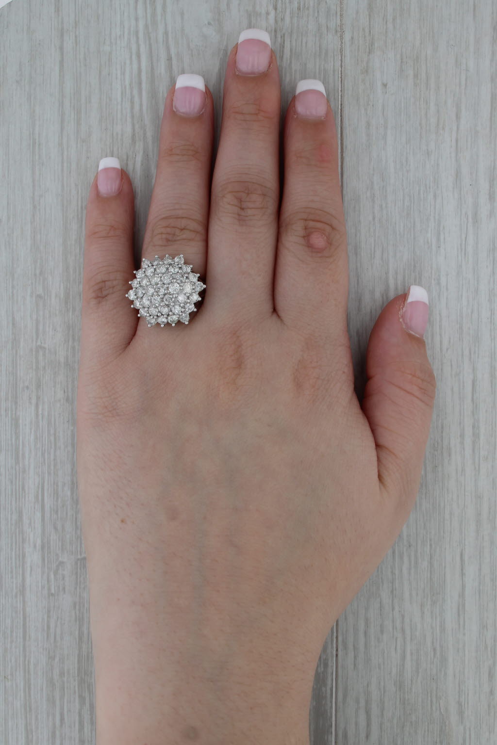 2.30ctw Diamond Cluster Ring 18k White Gold Cocktail Size 6.5 Vintage Estate