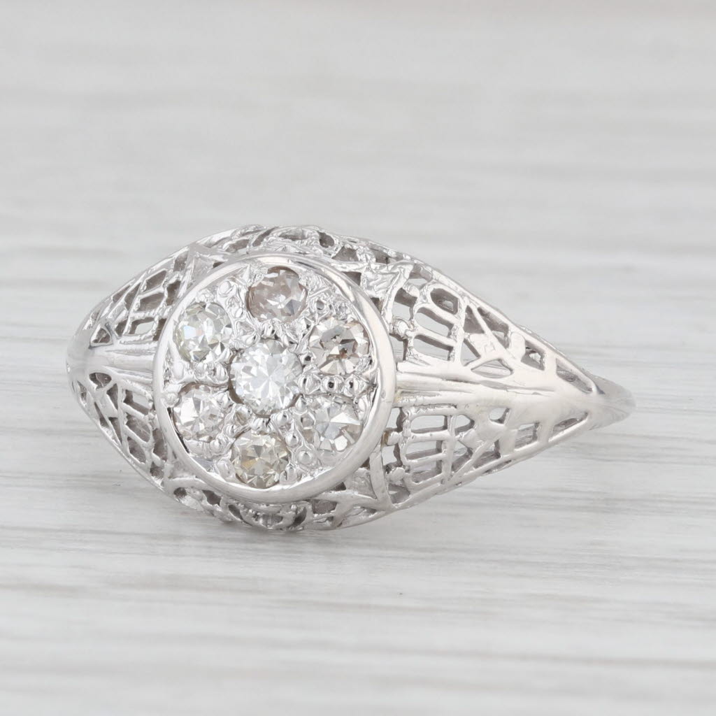 Light Gray Vintage Art Deco 0.25ctw Diamond Filigree 20k White Gold Ring Size 7