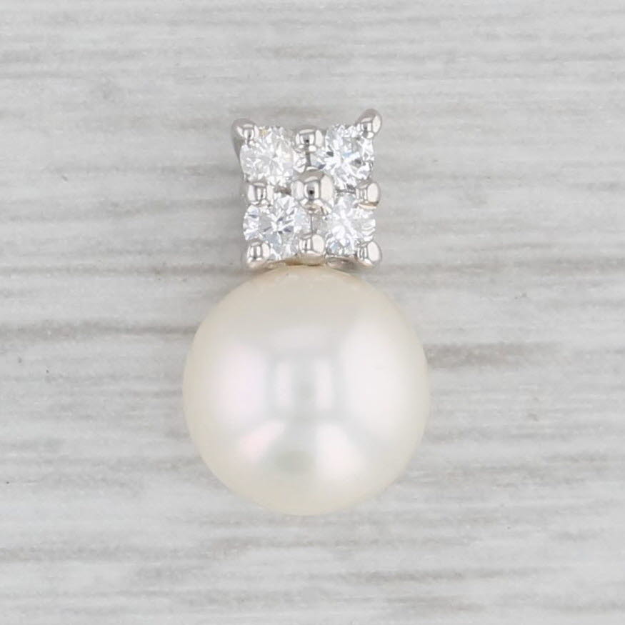 Light Gray Cultured Pearl Diamond Pendant 14k White Gold Small Drop