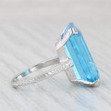 Light Gray Vintage 19.70ct Blue Topaz Ring 18k White Gold Size 4.5 Emerald Cut Solitaire