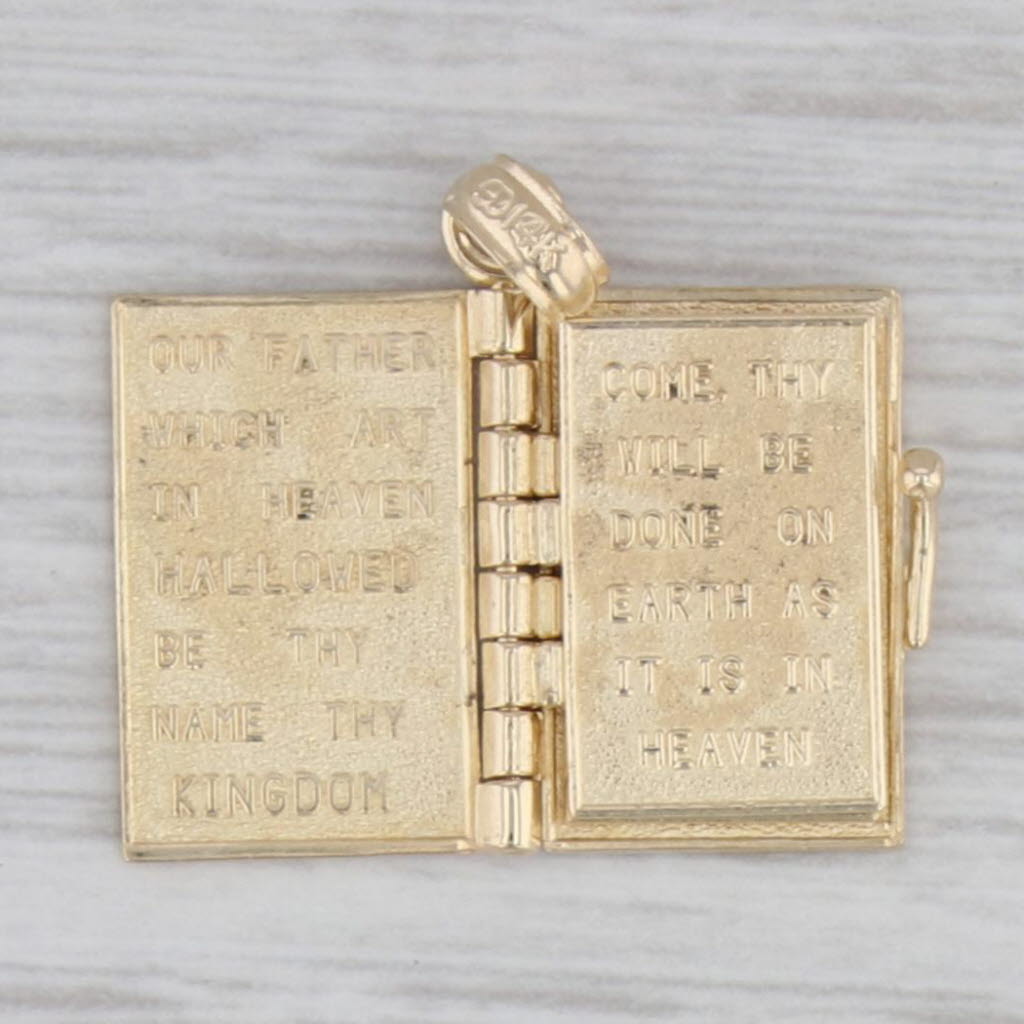 Gray Holy Bible Lord's Prayer Pendant 14k Yellow Gold Opens