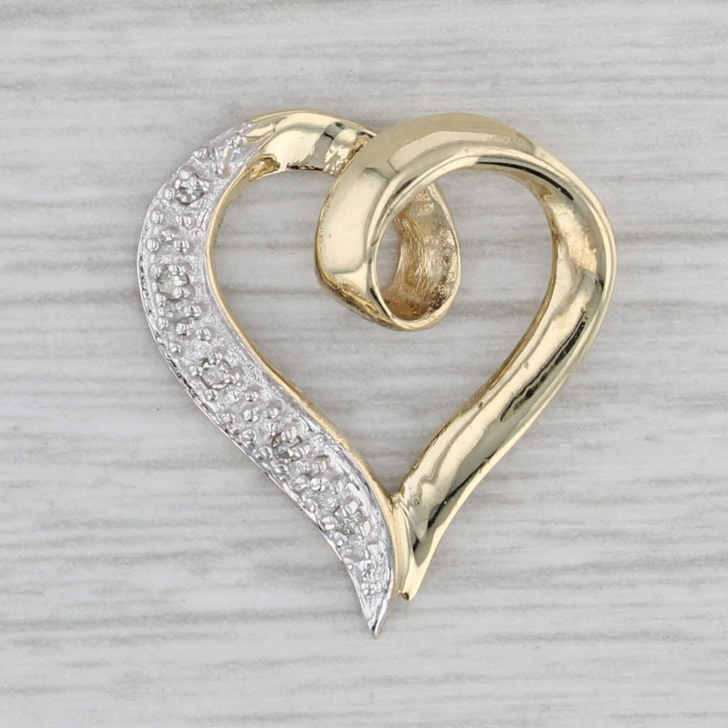 Gray Diamond Accented Open Heart Pendant 10k Yellow Gold