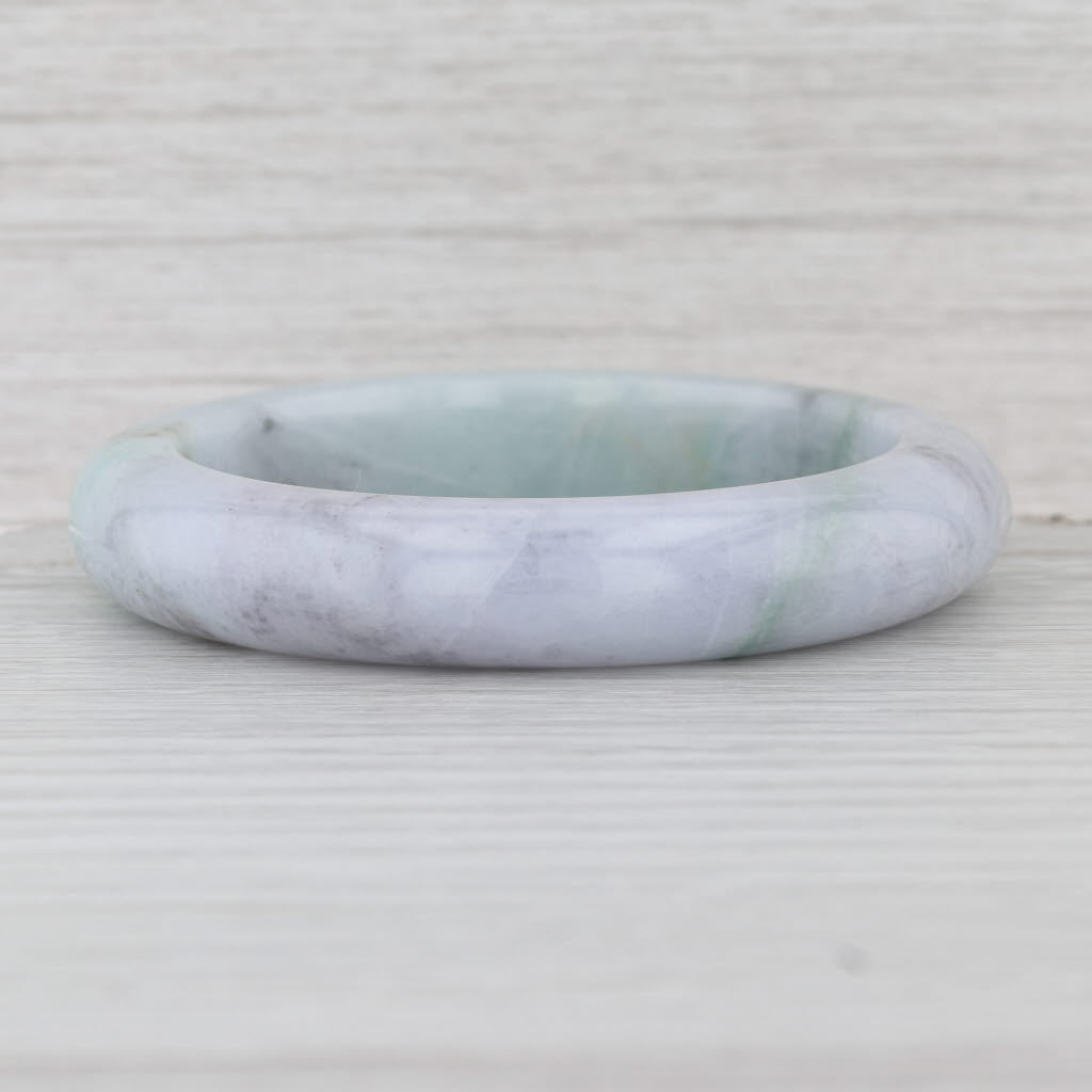Marbled Green Jadeite Jade Bangle Bracelet 7” 12.4mm Stackable Statement