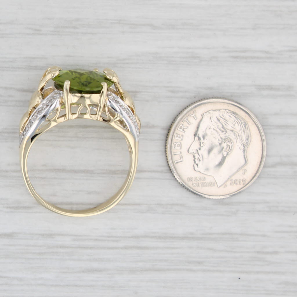 Light Gray 5.57ctw Oval Peridot Diamond Ring 14k Yellow Gold Sz 7.75 Cocktail Heart Accents