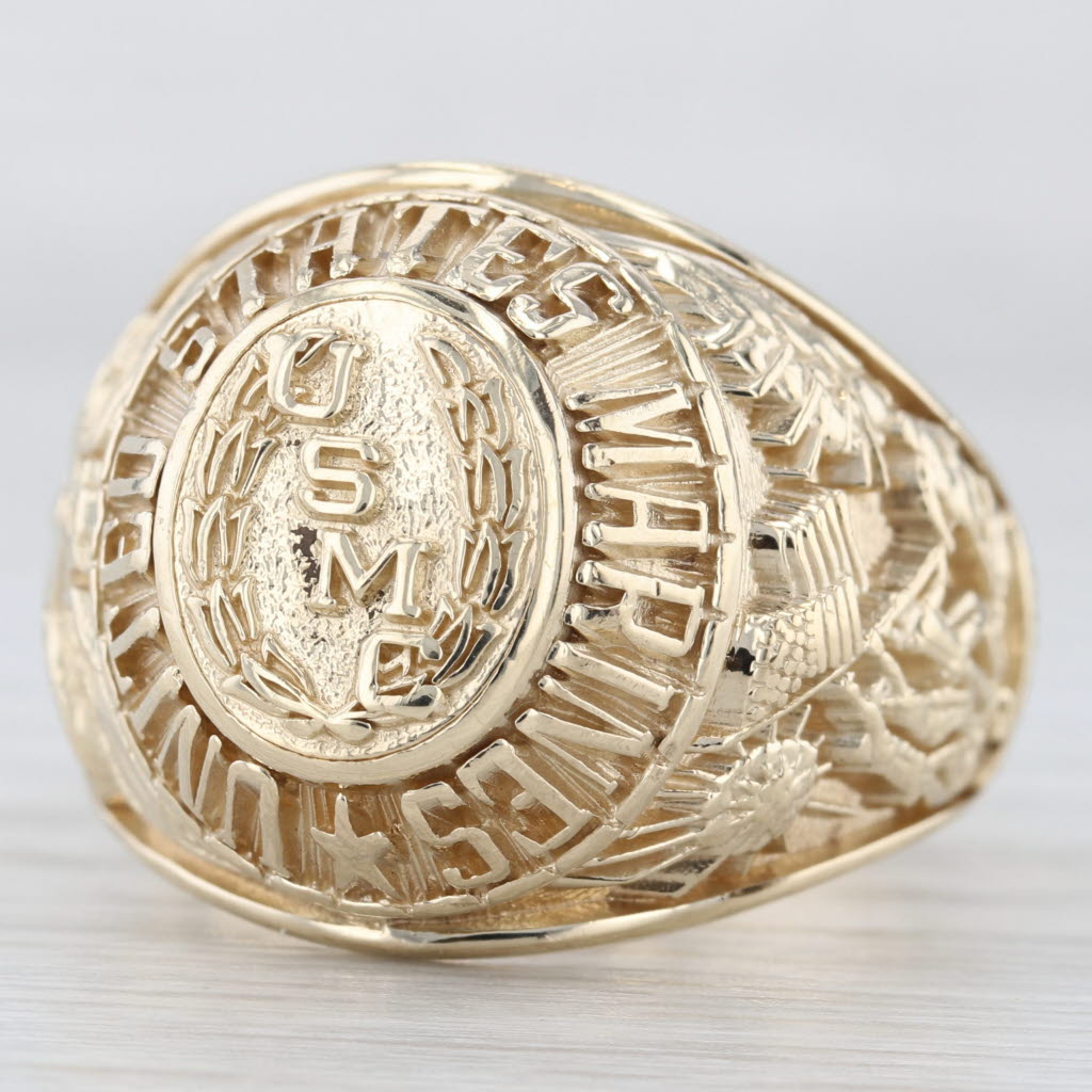Light Gray United States Marine Corps USMC Iwojima Signet Ring 10k Yellow Gold Size 12