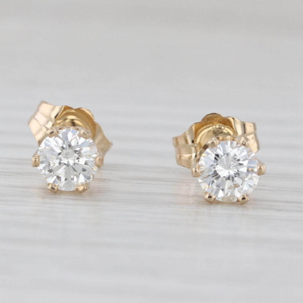 0.52ctw Diamond Solitaire Stud Earrings 14k Yellow Gold Round Studs
