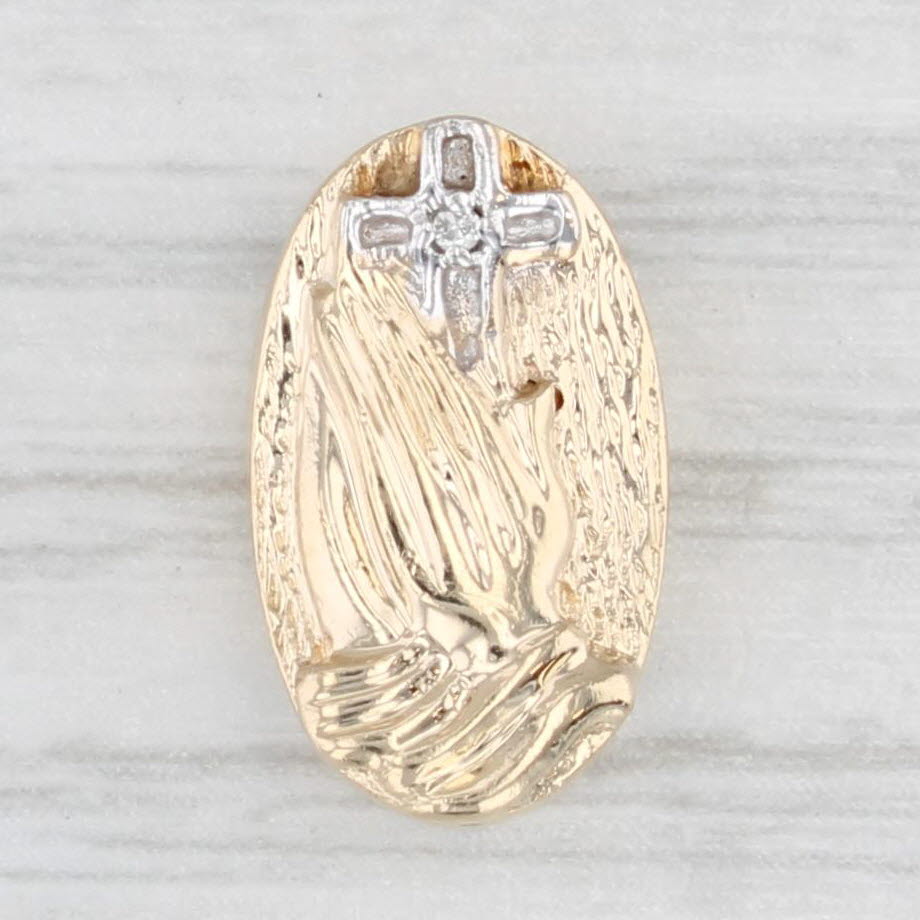 Light Gray Prayer Hands Cross Slide Bracelet Charm 10k Yellow Gold Vintage Richard Klein