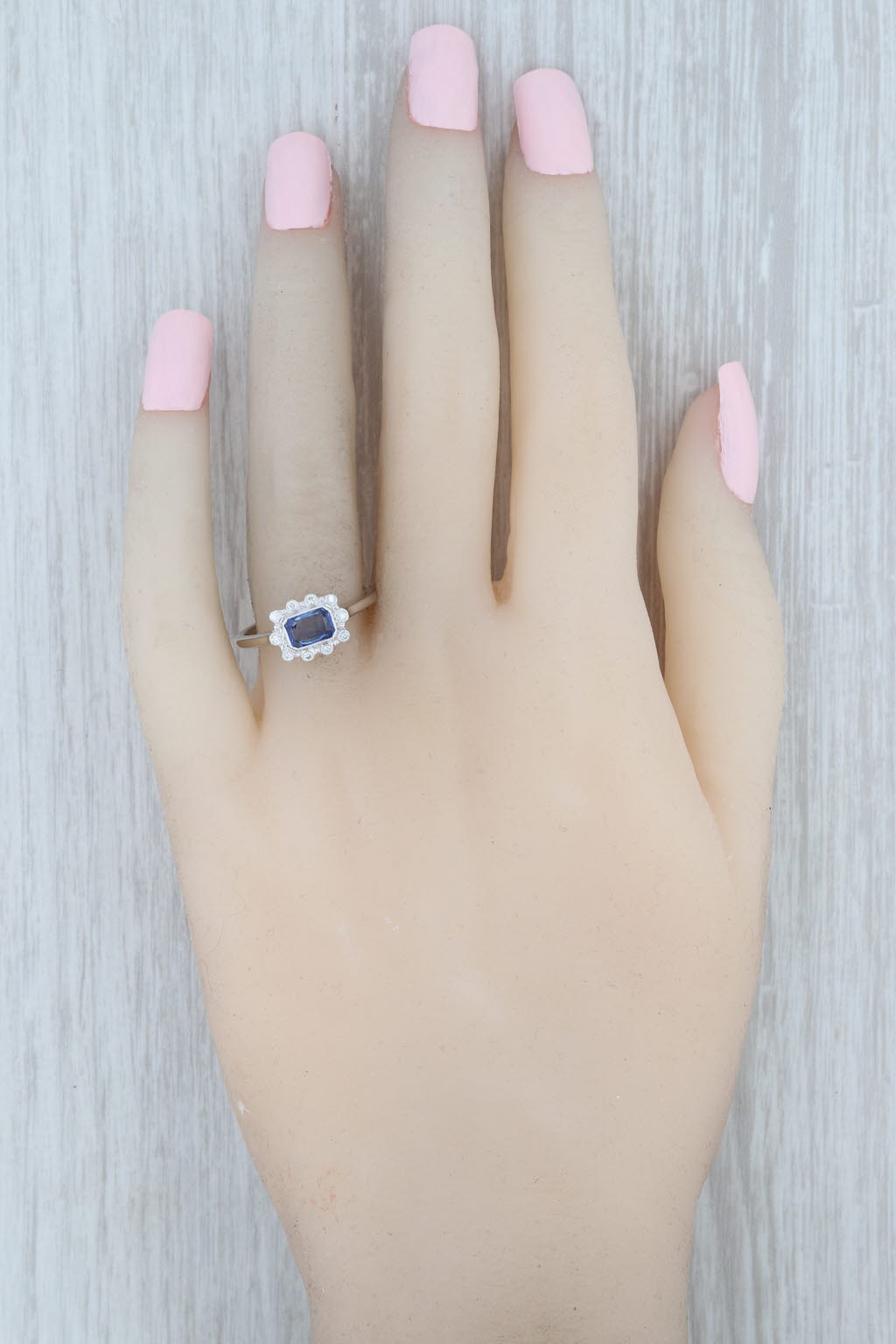 New 0.81ctw Blue Sapphire White Diamond Halo Ring 14k White Gold 6.5 Engagement