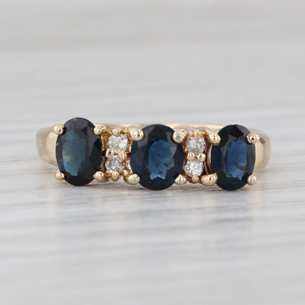 Light Gray 1.31ctw 3-Stone Blue Sapphire Diamond Ring 18k Yellow Gold Size 5.5