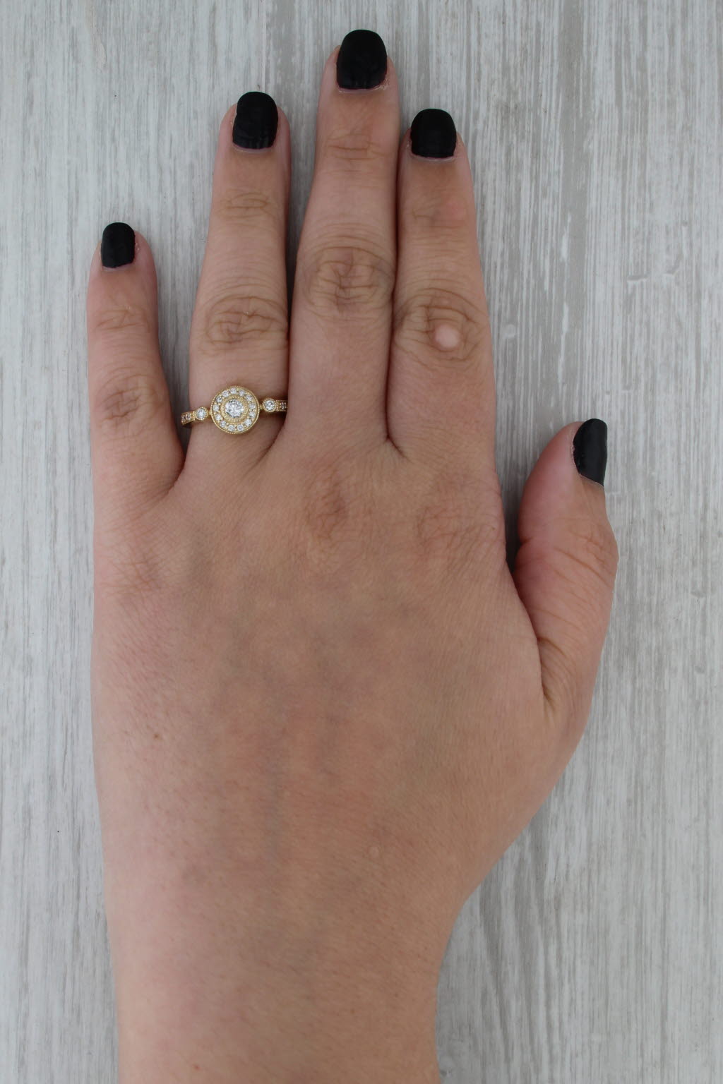 Effy 0.34ctw Round Diamond Halo Engagement Ring 14k Yelllow Gold Size 7