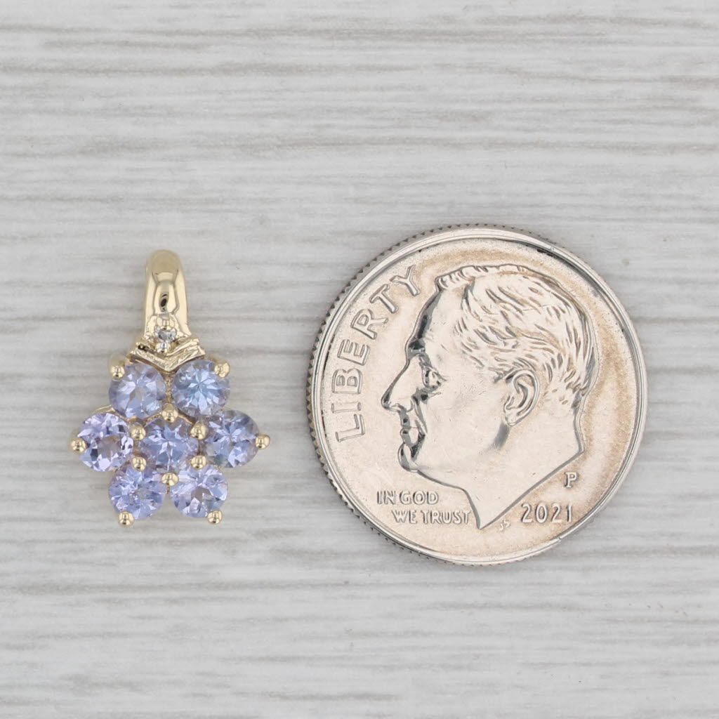 Gray 0.85ctw Tanzanite Flower Pendant Diamond Pendant 10k Yellow Gold