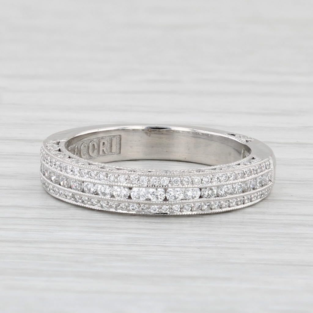 Light Gray New Tacori 0.53ctw Diamond Wedding Band 18k White Gold Size 6.5 Anniversary Ring