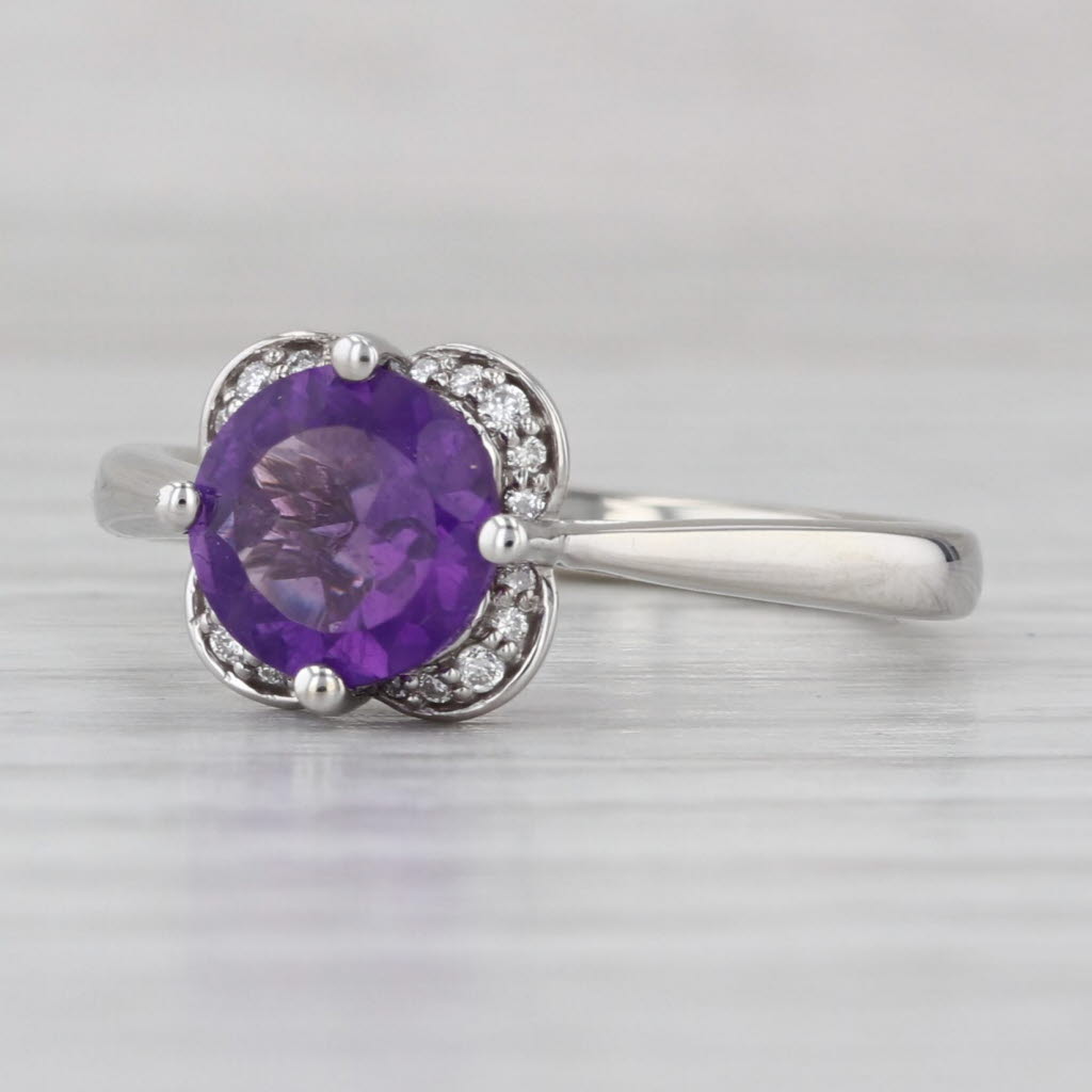 Gray 1.19ctw Round Amethyst Diamond Halo Ring 14k White Gold Size 6.5