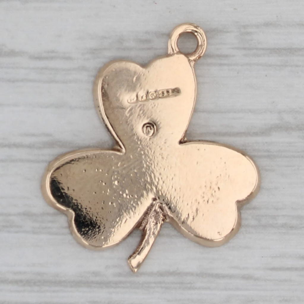 Gray Vintage Irish Shamrock Clover Pendant 9k Yellow Gold Green Serpentine Charm