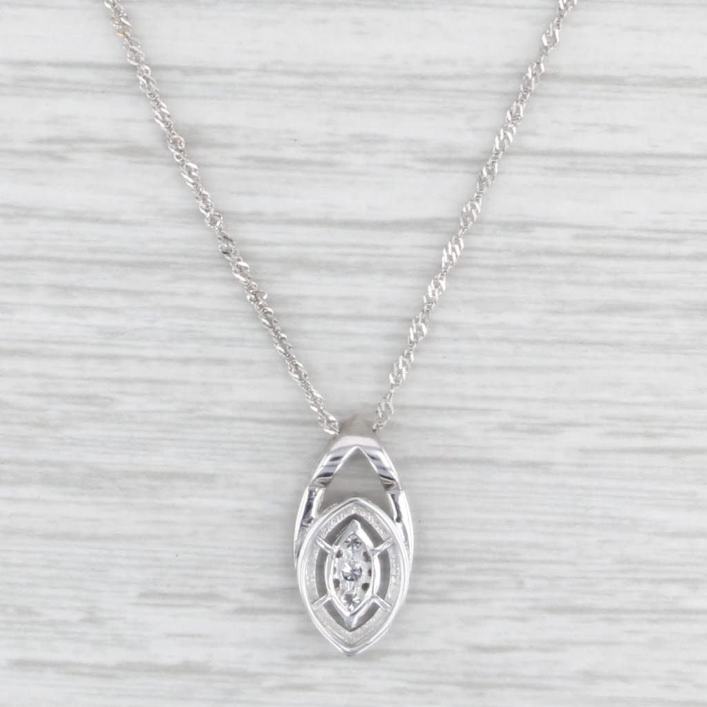 0.47ctw Diamond Pendant Necklace 18k White Gold 17.5" Singapore Chain