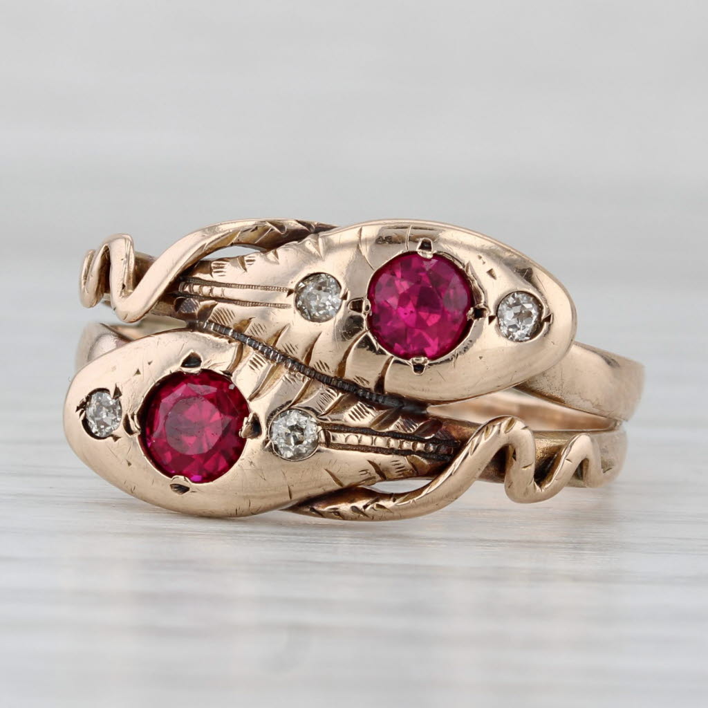 Gray Vintage 0.70ctw Lab Created Ruby Diamond Bypass Snake Ring 10k Gold Size 10