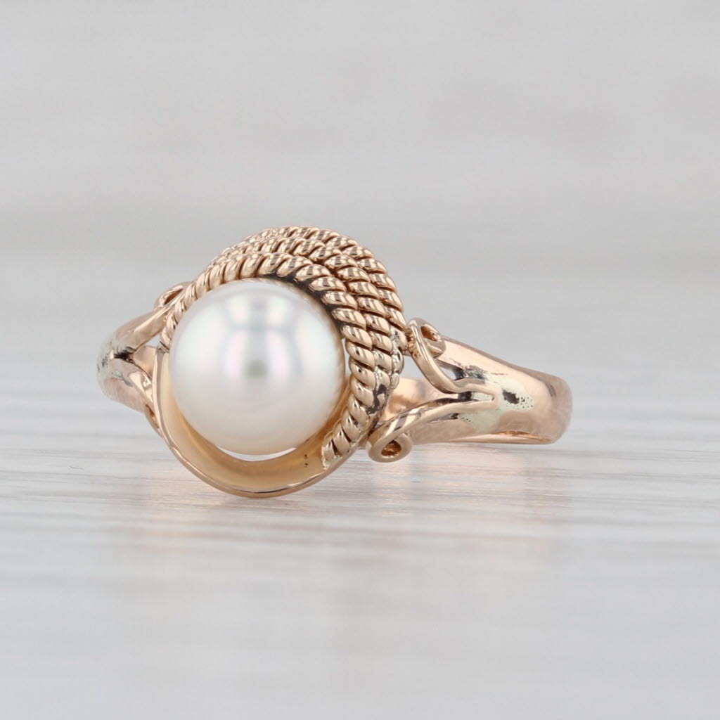 Cultured Pearl Solitaire Ring 14k Yellow Gold Size 5.5