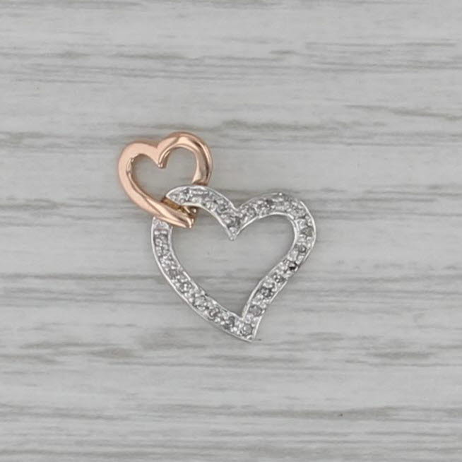 Diamond Interlocking Hearts Pendant 14k White Rose Gold Drop