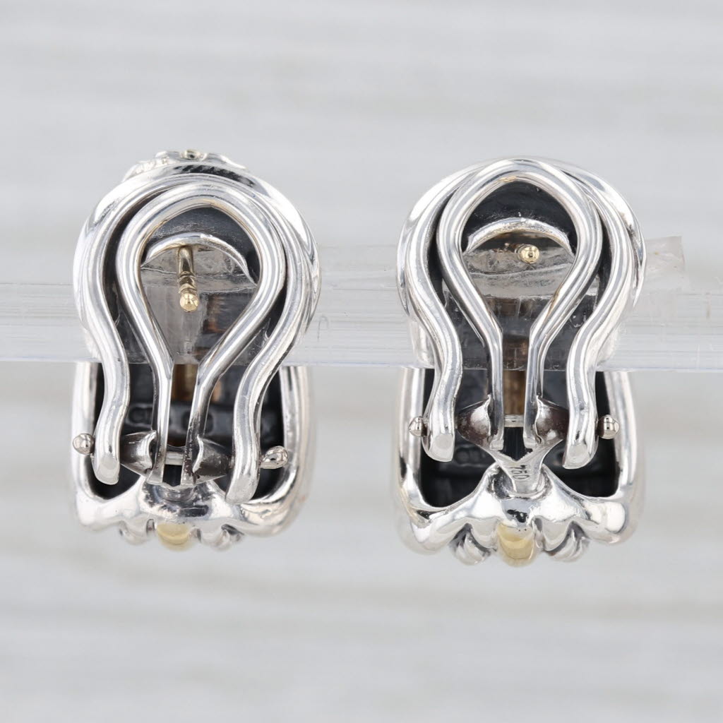 Yurman Cable Thoroughbred J-Hook Earrings Sterling Silver 18k Gold Omega Backs