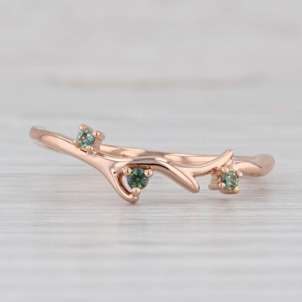 Green Sapphire Ring 18k Rose Gold Size 6.5 Stackable Contoured Wedding Band