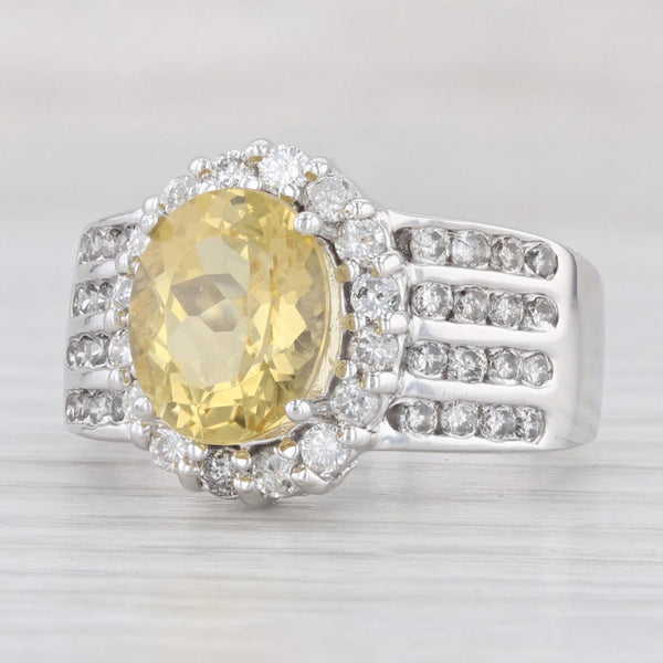 Light Gray 3.50ctw Yellow Heliodor Beryl Diamond Halo Ring 14k White Gold Size 8