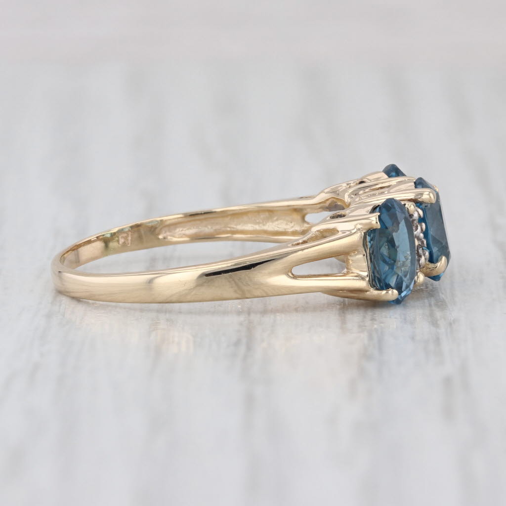 3.02ctw 3-Stone Blue Topaz Diamond Ring 14k Yellow Gold Size 9.25