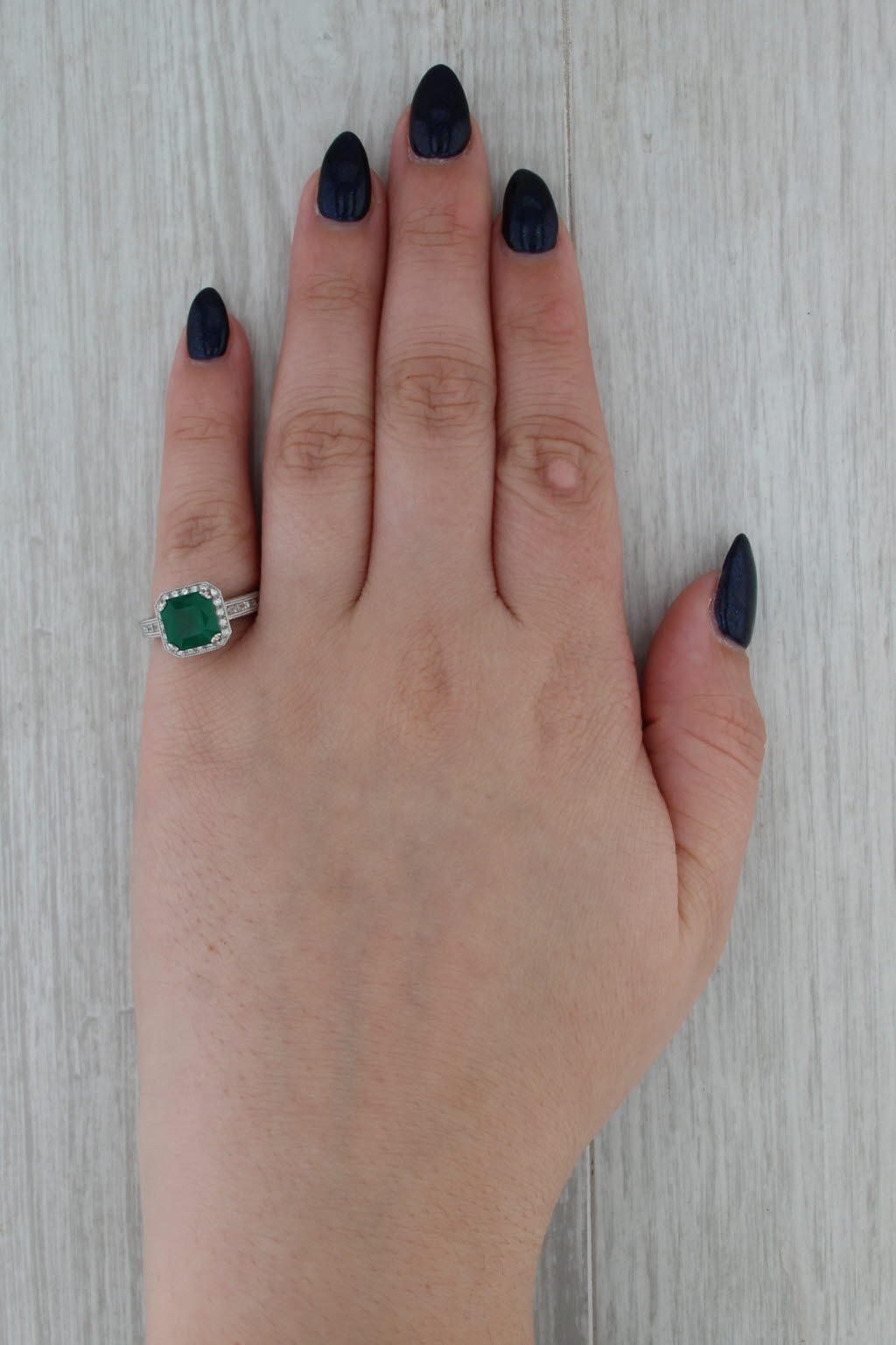 S Kashi 3.15ctw Emerald Diamond Halo Ring 14k White Gold Size 5.25 Engagement