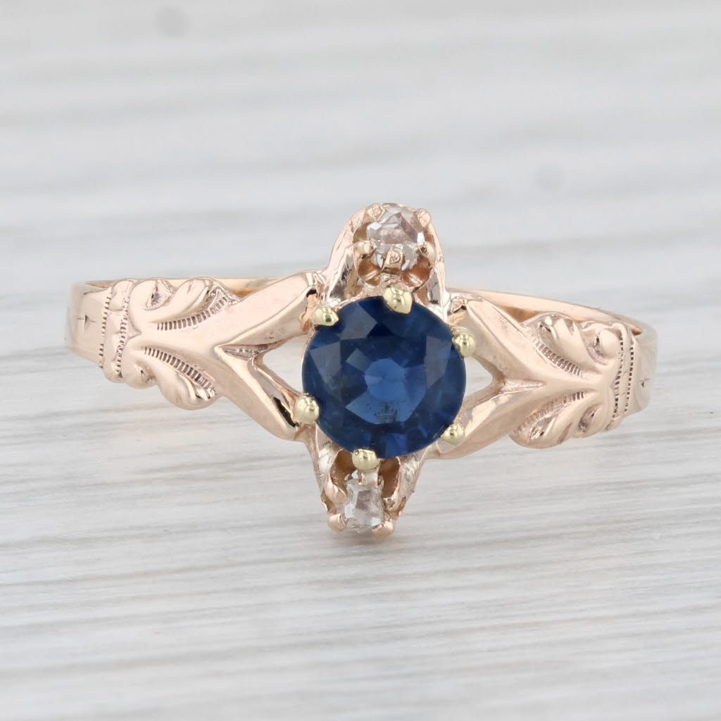 Light Gray Victorian 0.50ctw Blue Sapphire Diamond Ring 10k Yellow Gold Size 7 Antique