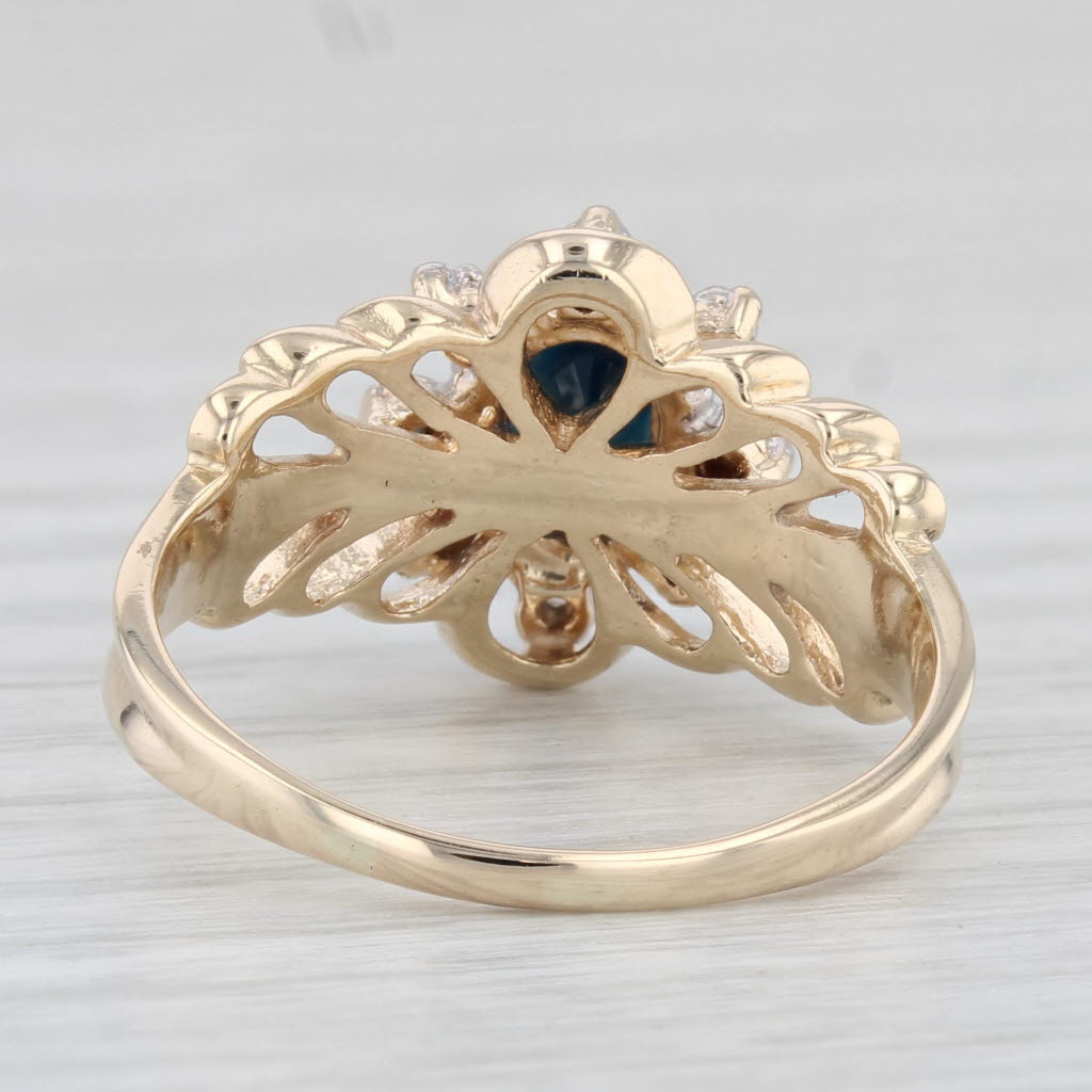 Light Gray 1.14ctw Oval Blue Sapphire Diamond Halo Flower Ring 14k Yellow Gold Size 8.5