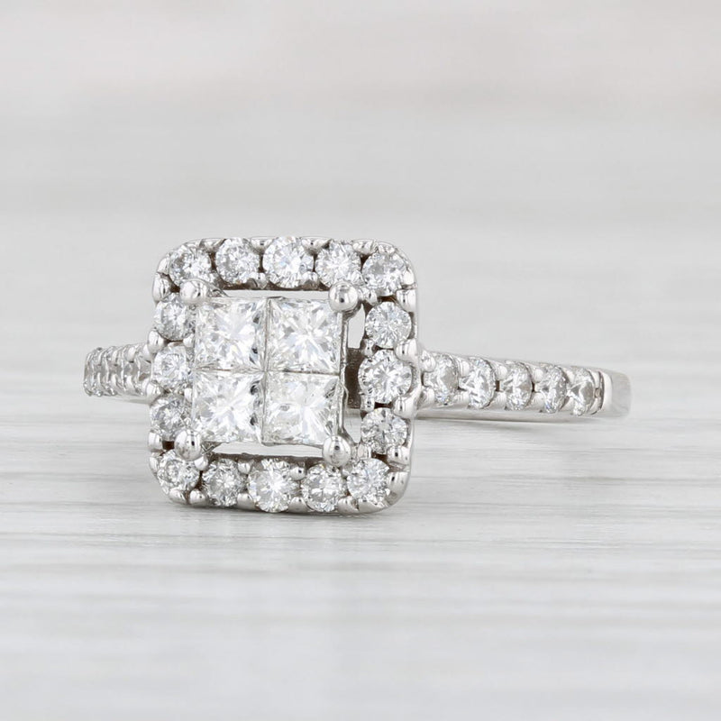 Light Gray 1ctw Princess Diamond Halo Engagement Ring 14k White Gold Size 5.75