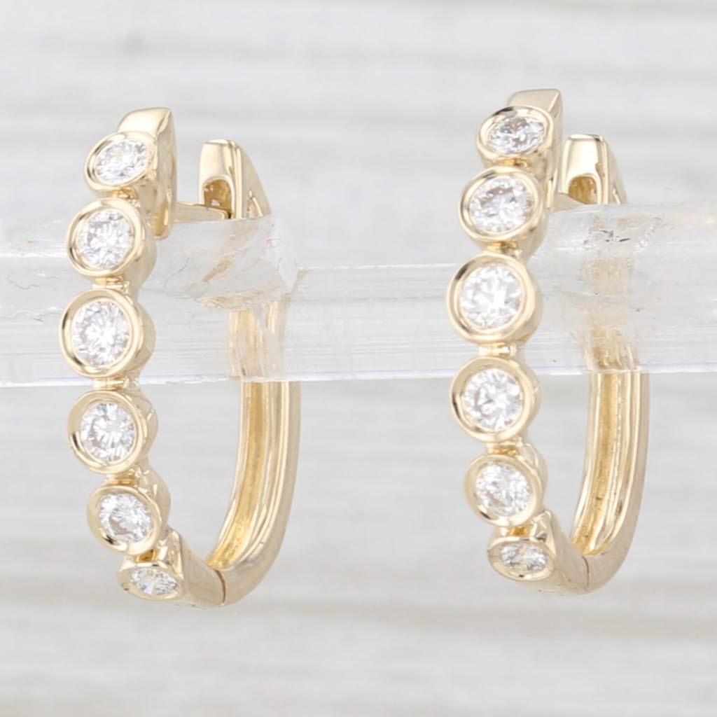 Light Gray New 0.35ctw Diamond Hoop Earrings 14k Yellow Gold Hinged Snap Top Oval Hoops