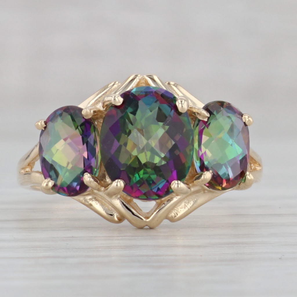 Gray 6.80ctw Mystic Topaz Ring 10k Yellow Gold Size 10.75 Oval 3-Stone