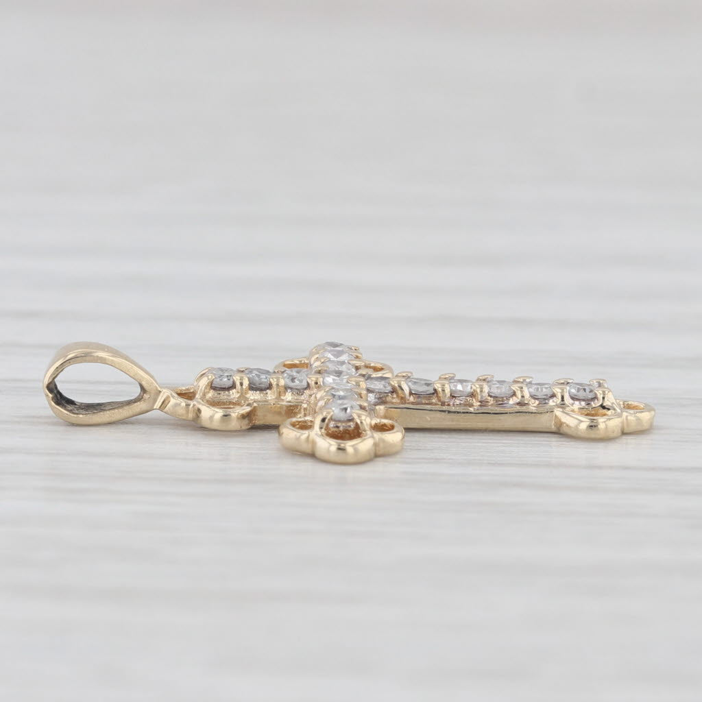 Light Gray 0.20ctw Diamond Cross Pendant 10k Yellow Gold Small Drop