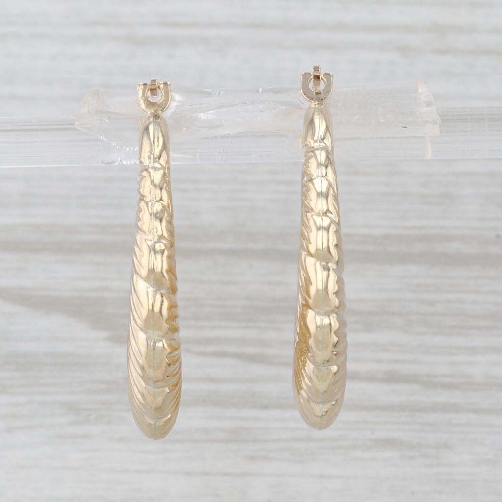 Beveled Hoop Earrings 10k Yellow Gold Snap Top Posts Round Hoops