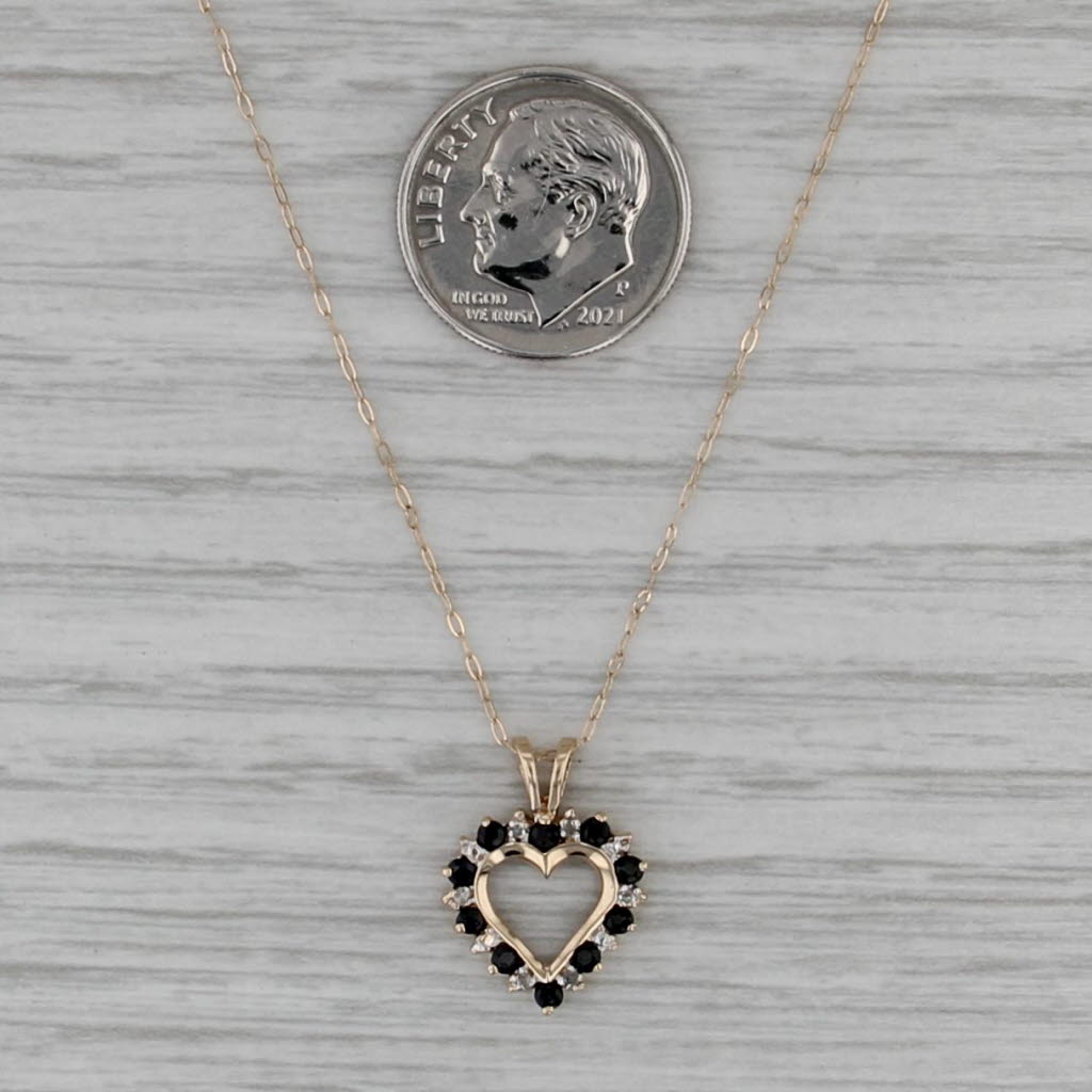 0.33ctw Blue Sapphire Diamond Heart Pendant Necklace 10k Yellow Gold Cable Chain