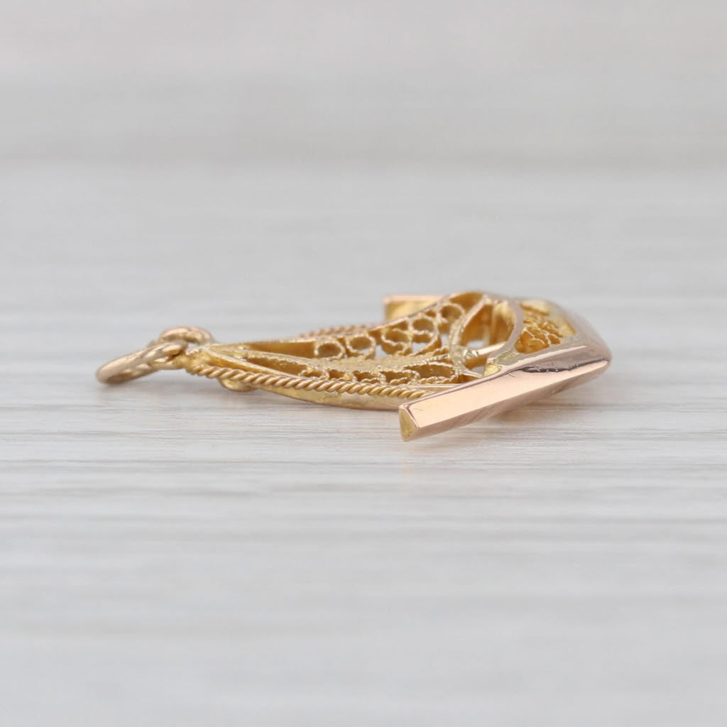 Handmade Vintage Filigree Sailboat Charm 18k Yellow Pendant