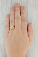 Tan Antique 0.18ctw VS2 Diamond Flower Ring 14k Yellow Gold Engagement Solitaire