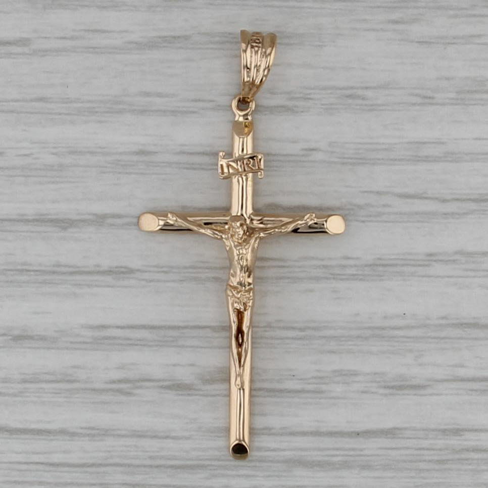 Crucifix Cross Pendant 18k Yellow Gold INRI Religious Jewelry