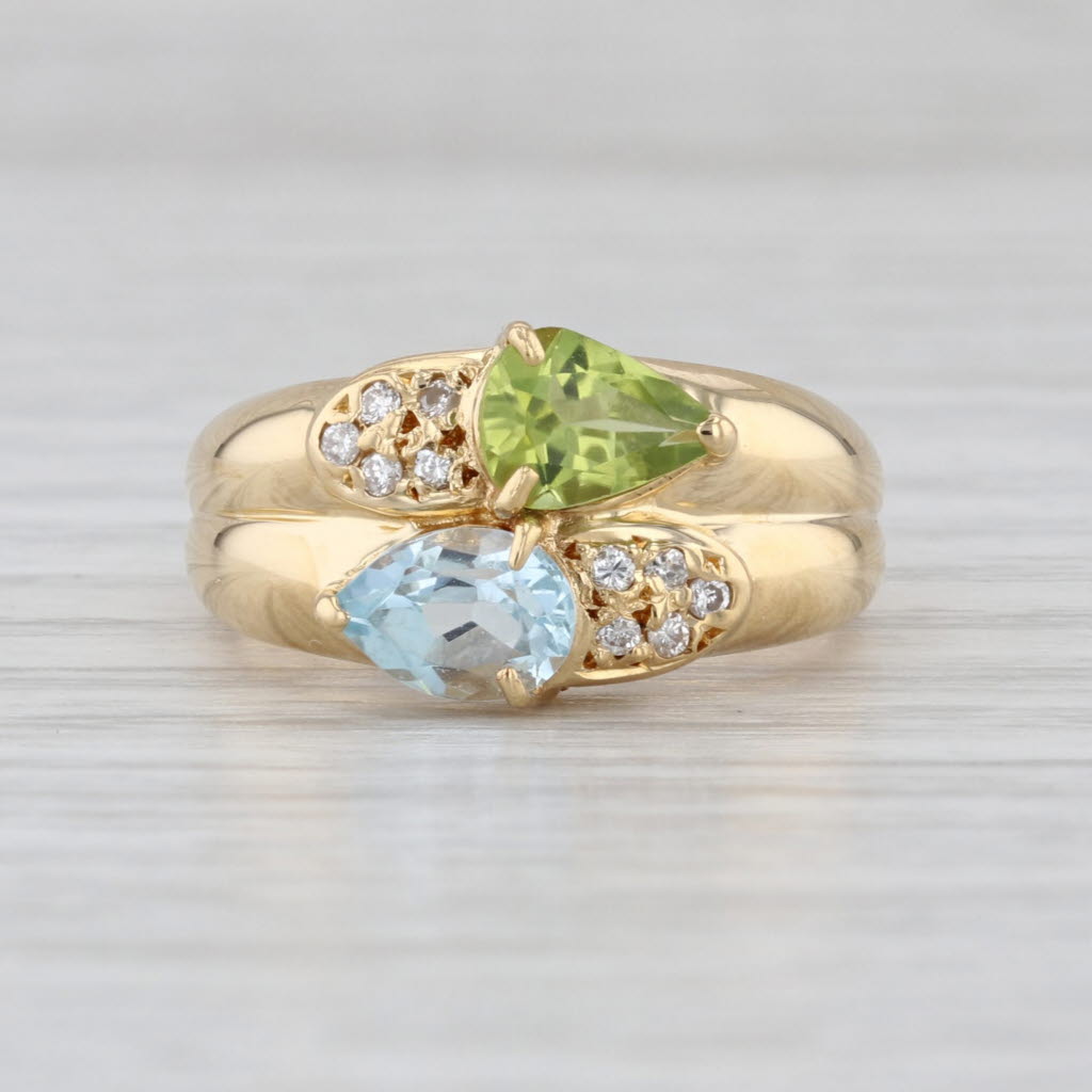 1.58ctw Green Peridot Blue Topaz Diamond Bypass Ring 18k Yellow Gold Size 5.75